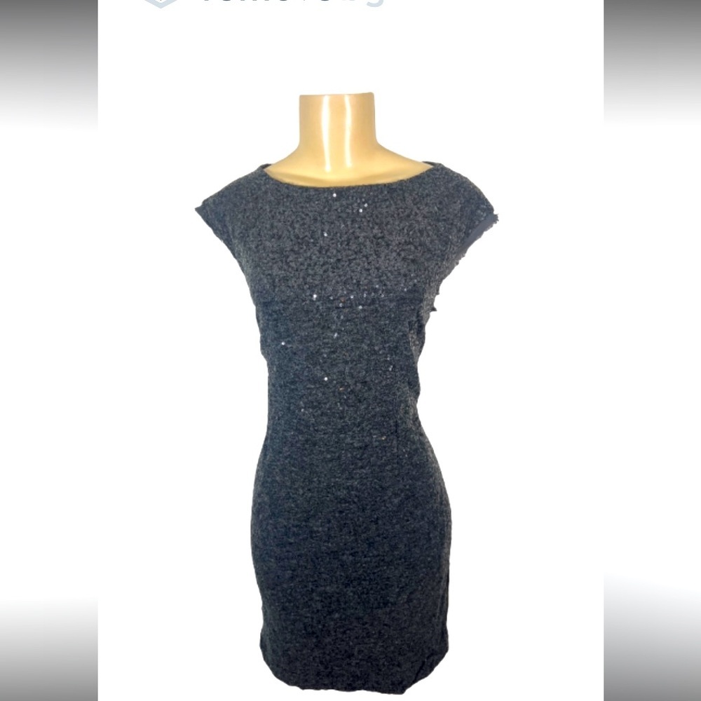 Kenneth Cole Gray Sequin Sheath Dress Cap Sleeve MIDI knee stretch‎ size large